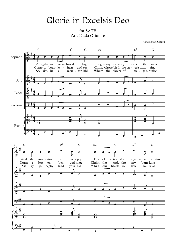 Gloria in excelsis Deo (G major - with chords - with piano - 4 staff) (arr. Duda Oriontte)