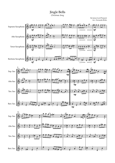 Jingle Bells (Christmas Song) for Saxophone Quartet (arr. Fernando Britto)
