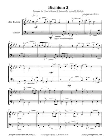 Josquin: Bicinium 3 for Oboe d'Amore & Bassoon (arr. James M. Guthrie)