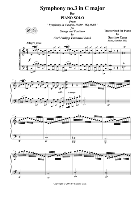 Bach C.P.E. Symphony No.3 in C major - Piano version (arr. Santino Cara)