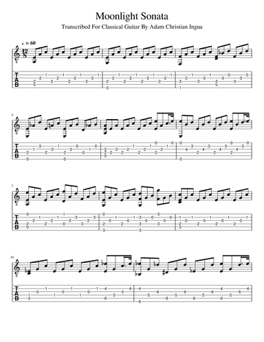 Moonlight Sonata easy tabs for Guitar (arr. Adam Christian Ingua)