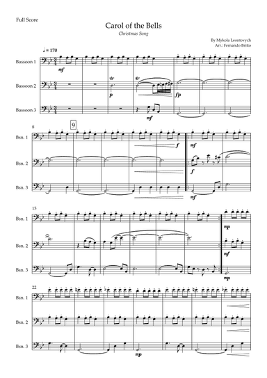 Carol of the Bells in Jazz Version (Christmas Song) for Bassoon Trio (arr. Fabio Britto)