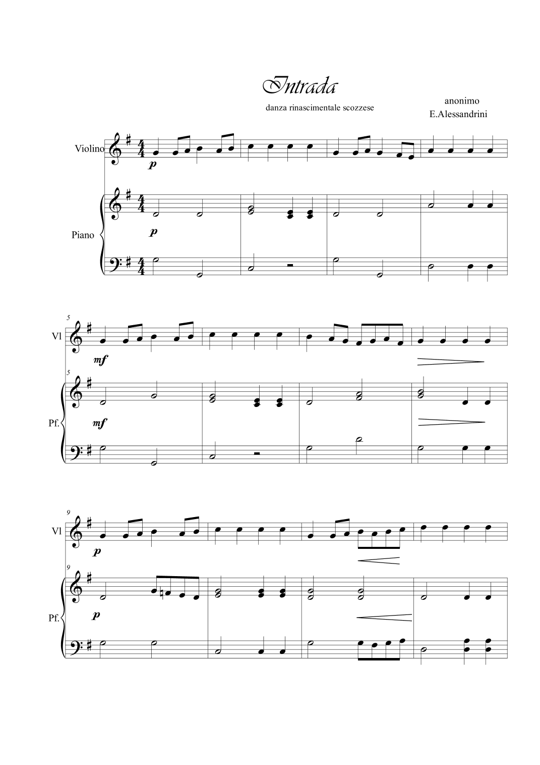Intrada. Violin and piano duo (arr. Ester Alessandrini)