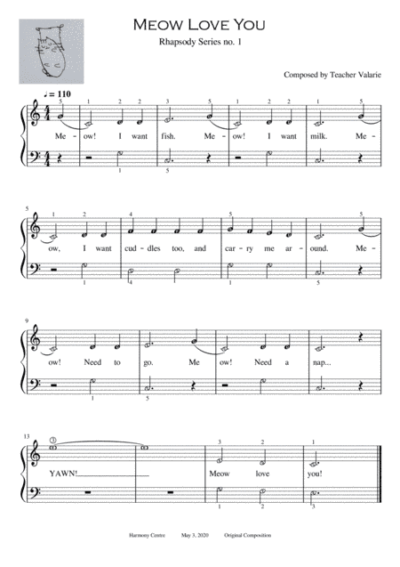 Meow Love You (Rhapsody Series no. 1) C position Easy Piano