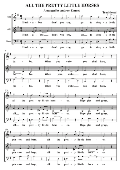 All The Pretty Little Horses A Cappella SABass (arr. Andrew Emmet)
