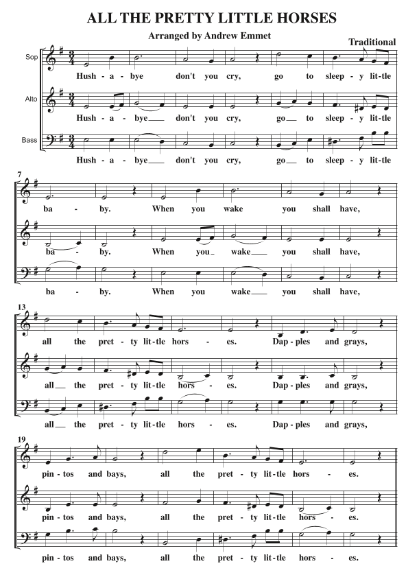 All The Pretty Little Horses A Cappella SABass (arr. Andrew Emmet)