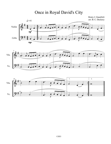 Once in Royal David's City (Violin and Cello Duet) (arr. B. C. Dockery)