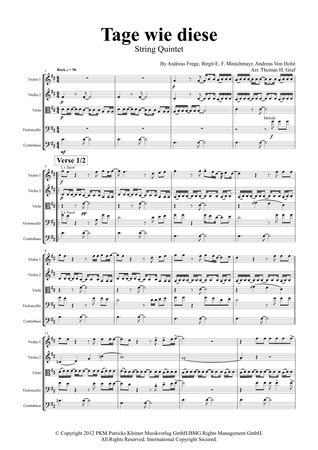 Tage Wie Diese (arr. Thomas H. Graf)