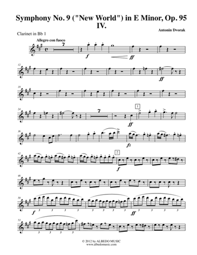 Dvorak Symphony No. 9, New World, Movement IV - Clarinet in Bb 1 (Transposed Part), Op.95 (arr. Doug Clyde)