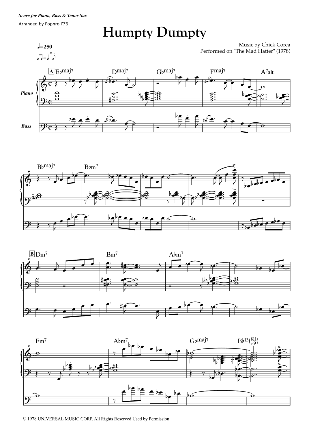 Humpty Dumpty - Score Only (arr. Popnroll 1976)