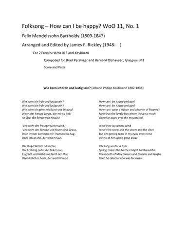Folksong - How Can I be Happy WoO 11, No. 1 (arr. James F. Rickley)
