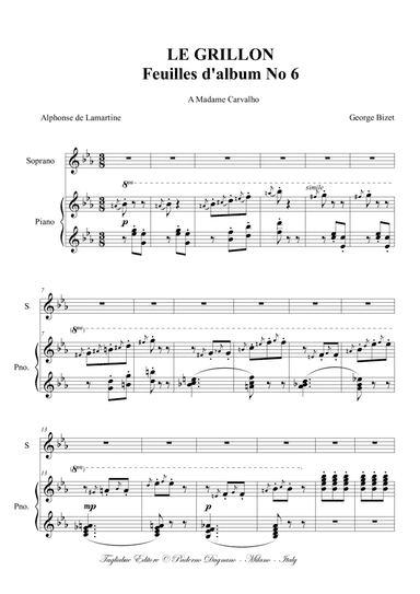 LE GRILLON - G. Bizet - For Soprano (or Mezzosoprano: alternative notation) and Piano (arr. Renato Tagliabue)