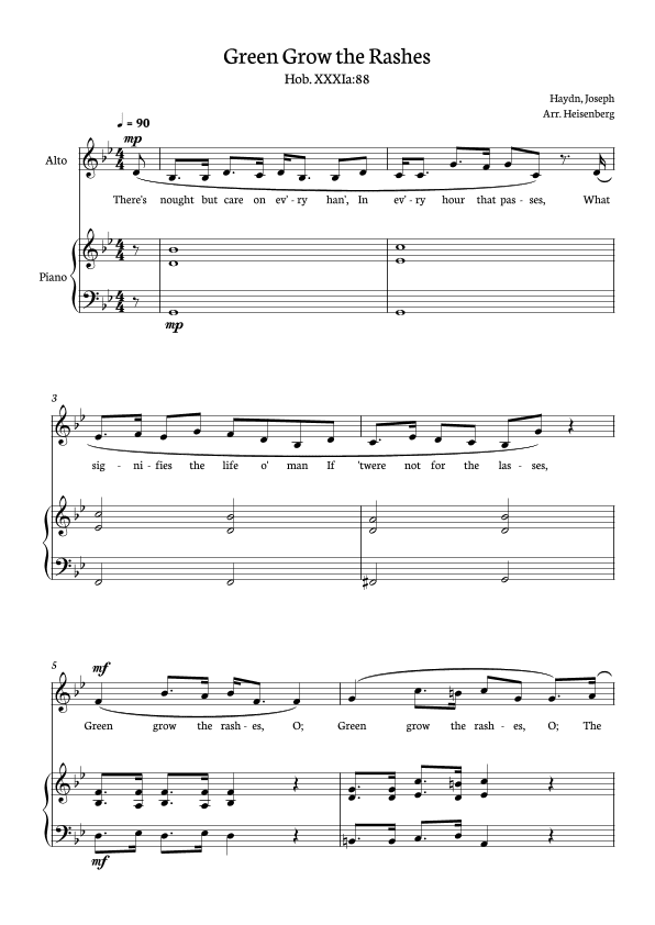 Joseph Haydn - Green Grow The Rashes for Alto with Piano in G minor. (arr. Heisenberg)