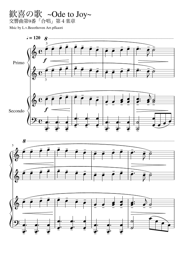 "Ode to Joy" (Cdur) / Teacher and Student ver. (arr. pfkaori)