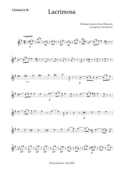 Lacrimosa - Clarinet no chords (Mozart) (arr. Cadu Barcelos)