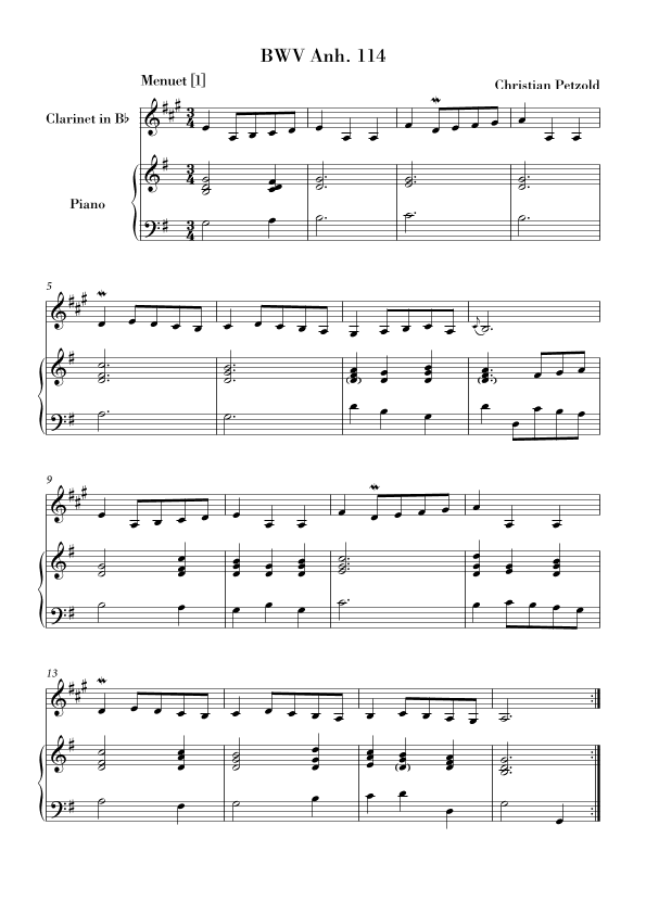 Bach - Minuet in G major and G minor (BWV Anh. 114 - 115) for Clarinet in Bb and Piano (arr. Ahiva Editions)