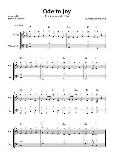 Ode to Joy (Easy Violin and Cello) (arr. Daniel Nakamura)