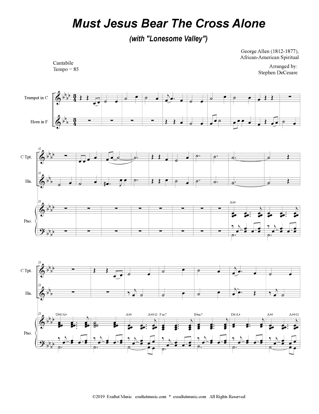 Must Jesus Bear The Cross Alone (with "Lonesome Valley") (Duet for C-Trumpet and French Horn) (arr. Stephen DeCesare)
