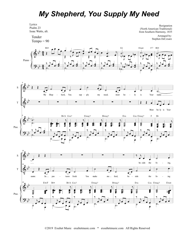 My Shepherd, You Supply My Need (Duet for Soprano and Tenor Solo) (arr. Stephen DeCesare)