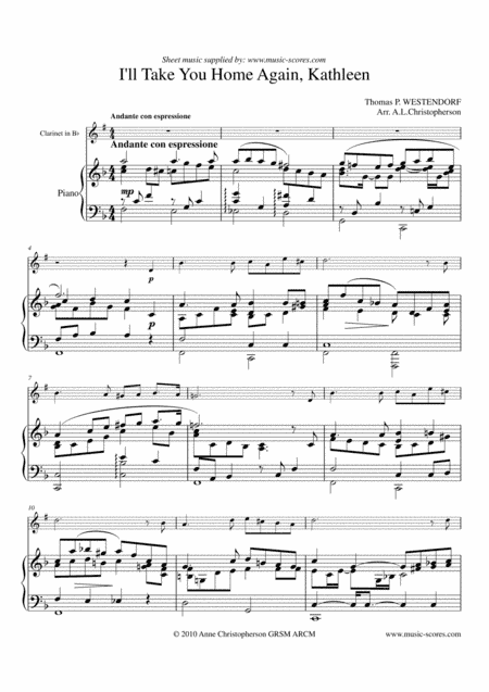 I Will Take you Home Kathleen - Clarinet and Piano (arr. Anne Christopherson GRSM ARCM)