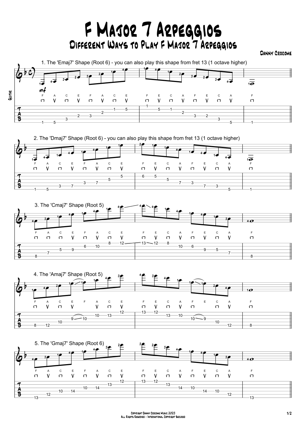 F Major 7 Arpeggios (5 Ways to Play)