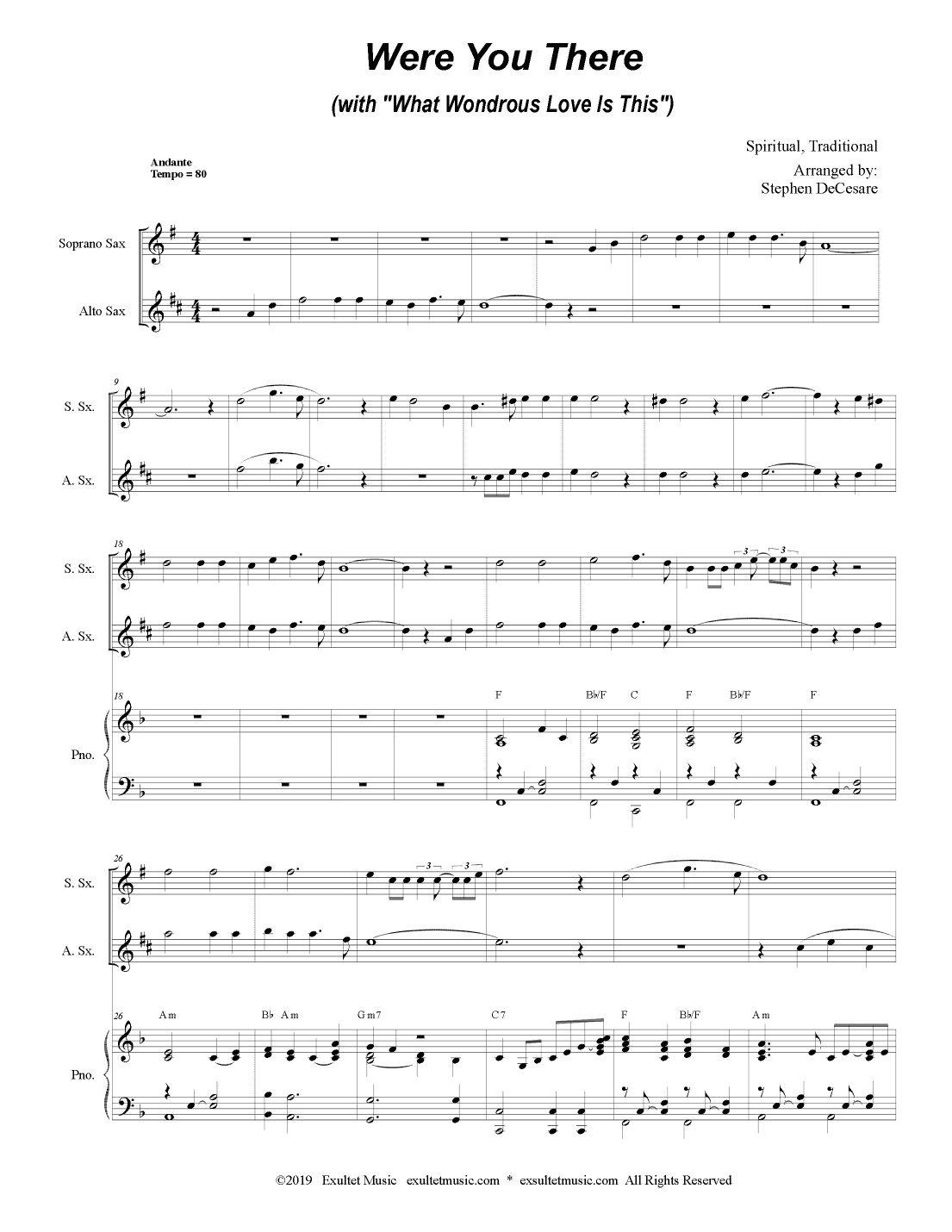 Were You There (with "What Wondrous Love Is This") (Duet for Soprano & Alto Saxophone) (arr. Stephen DeCesare)