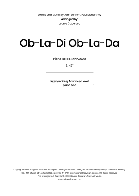 Ob-la-di, Ob-la-da (arr. Leonie Capararo)