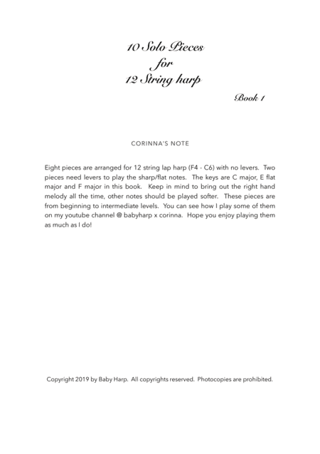 10 Solo Pieces for 12 String Harp, Book 1 (arr. Corinna Wong)