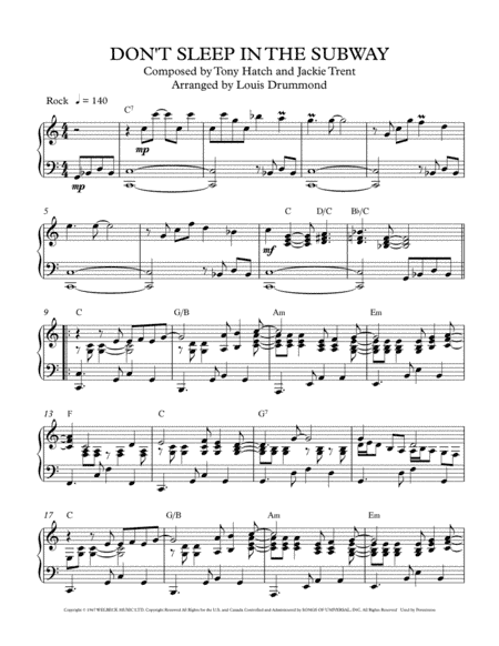 Don't Sleep In The Subway (arr. Louis Drummond)