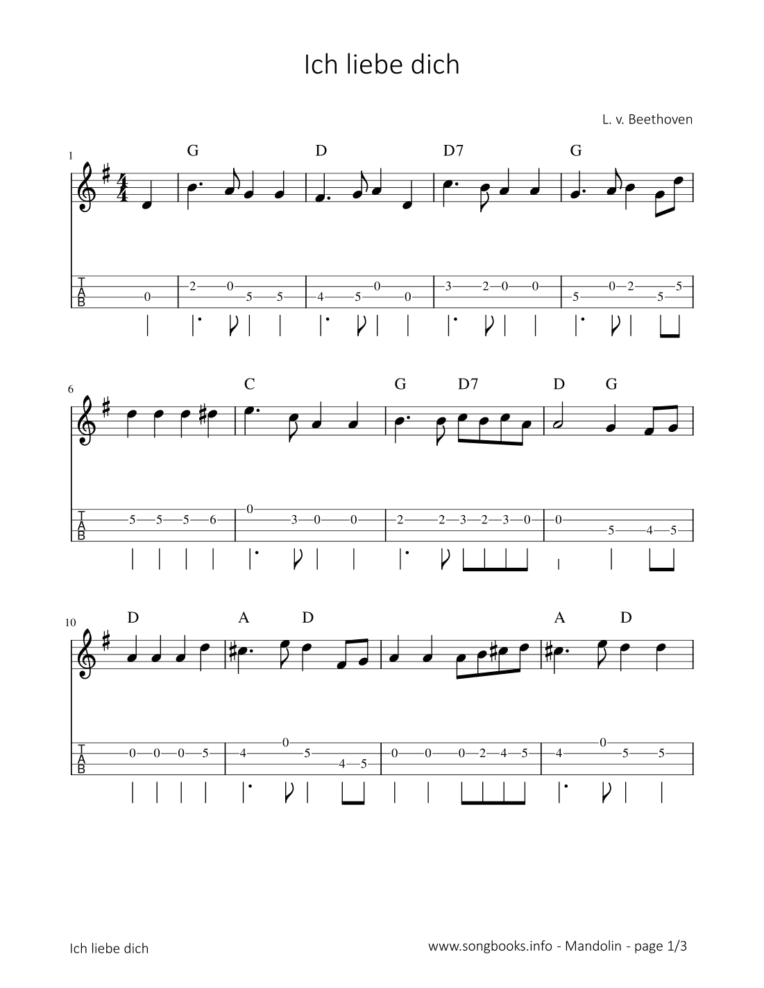 Ich liebe dich - L. v. Beethoven (arr. songbooks.info)
