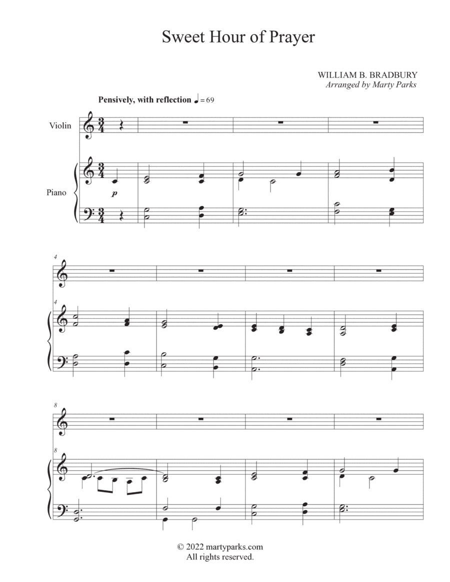 Sweet Hour of Prayer (Violin-Piano) (arr. Marty Parks)