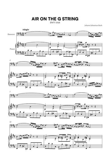 Johann Sebastian Bach - Ait on the G String (for Bassoon and Piano) (arr. Cadenza Editions)
