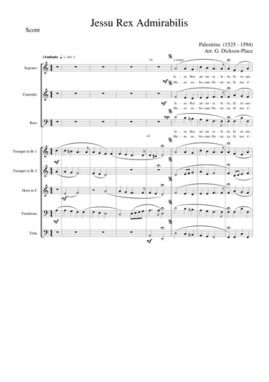 Jesu Rex Admirabilis - Palestrina (16th century) Arr. by Graham Dickson-Place SAB and Brass Choir (arr. Graham Dickson-Place)