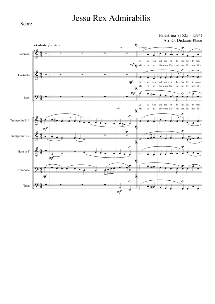 Jesu Rex Admirabilis - Palestrina (16th century) Arr. by Graham Dickson-Place SAB and Brass Choir (arr. Graham Dickson-Place)