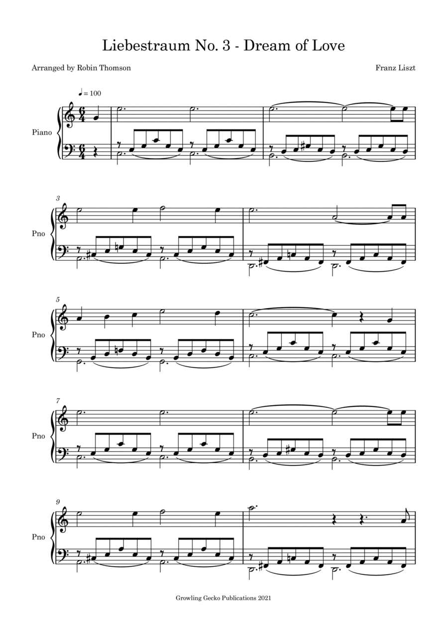 Liebestraum No. 3 - Dreams of Love ( Easier) (arr. Robin Thomson)