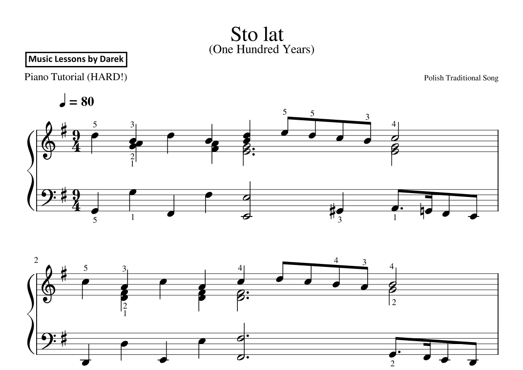 Sto lat (One Hundred Years), Polish Traditional Song [HARD PIANO] (arr. Darek)
