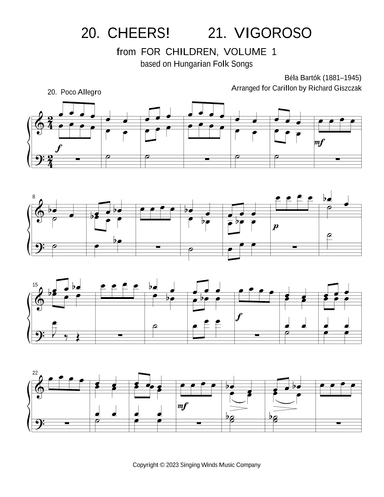 For Children, Volume 1: 20. Cheers!, 21. Vigoroso (arr. Richard Giszczak)