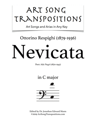 RESPIGHI: Nevicata (transposed to C major, bass clef) (arr. ArtSongTranspositions.com)