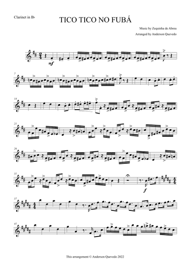 Tico Tico no Fubá by Zequinha de Abreu for Clarinet in Bb Solo (arr. Anderson Quevedo)