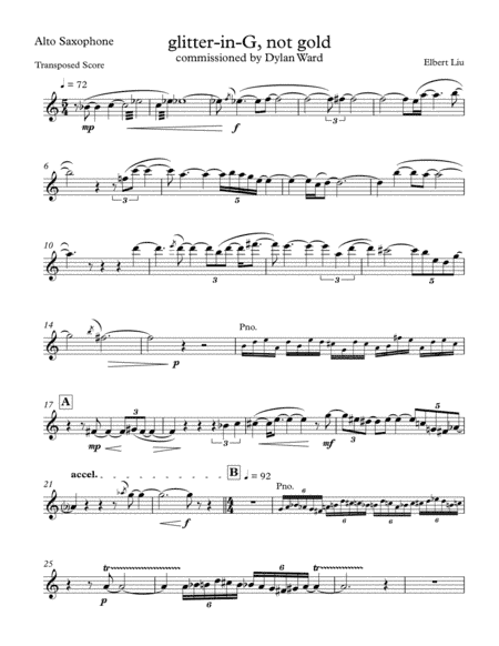 glitter-in-G, not gold for Soprano Saxophone, Alto Saxophone and Piano - Alto Saxophone Part