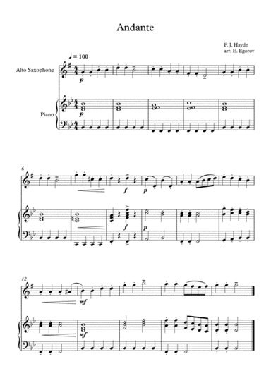 Andante (Surprise Symphony), Franz Joseph Haydn, For Alto Saxophone & Piano (arr. Eugene Egorov)