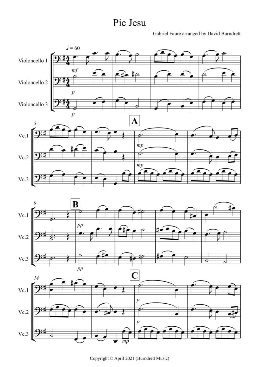 Pie Jesu (from Requiem) for Cello Trio (arr. David Burndrett)