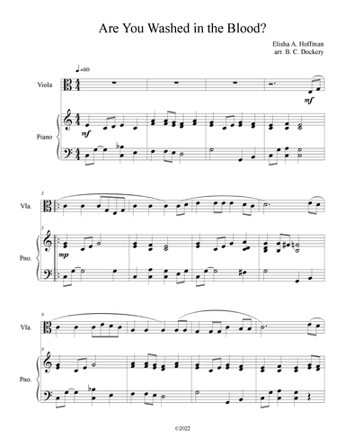 Are You Washed in the Blood? (Viola Solo with Piano Accompaniment) (arr. B. C. Dockery)