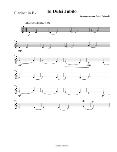 In Dulci Jubilo: clarinet/piano (arr. Meri Dolevski)