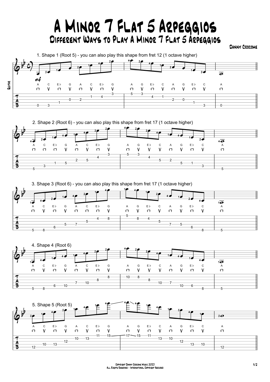 A Minor 7 Flat 5 Arpeggios (5 Ways to Play)