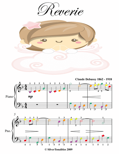 Reverie Easy Piano Sheet Music with Colored Notes (arr. SilverTonalities)