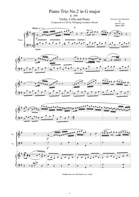 Mozart - Piano Trio No.2 in G major K 496 for Violin, Cello and Piano (arr. Santino Cara)
