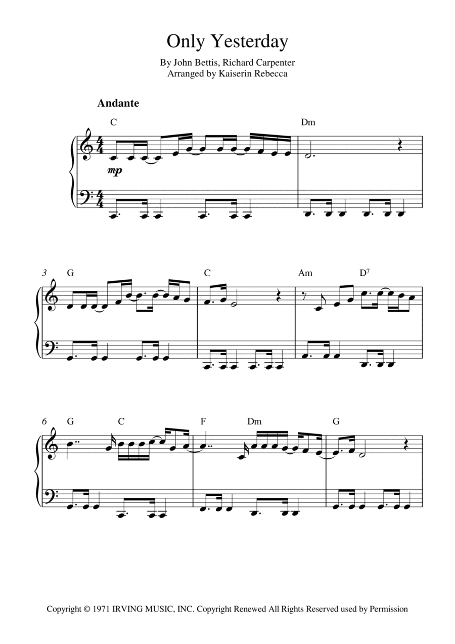 Only Yesterday (arr. Kaiserin Rebecca)