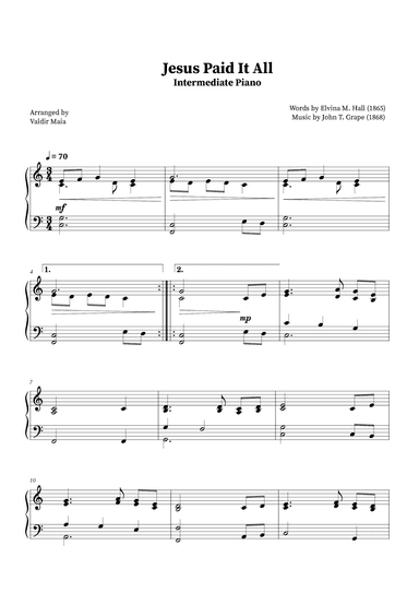 Jesus Paid It All - Intermediate Piano (arr. Valdir Maia)