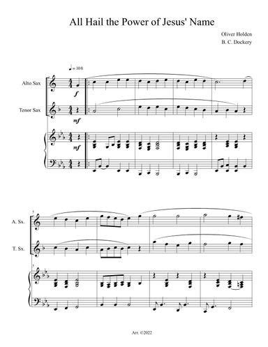 All Hail the Power of Jesus' Name (Alto and Tenor Sax Duet with Piano Accompaniment) (arr. B. C. Dockery)